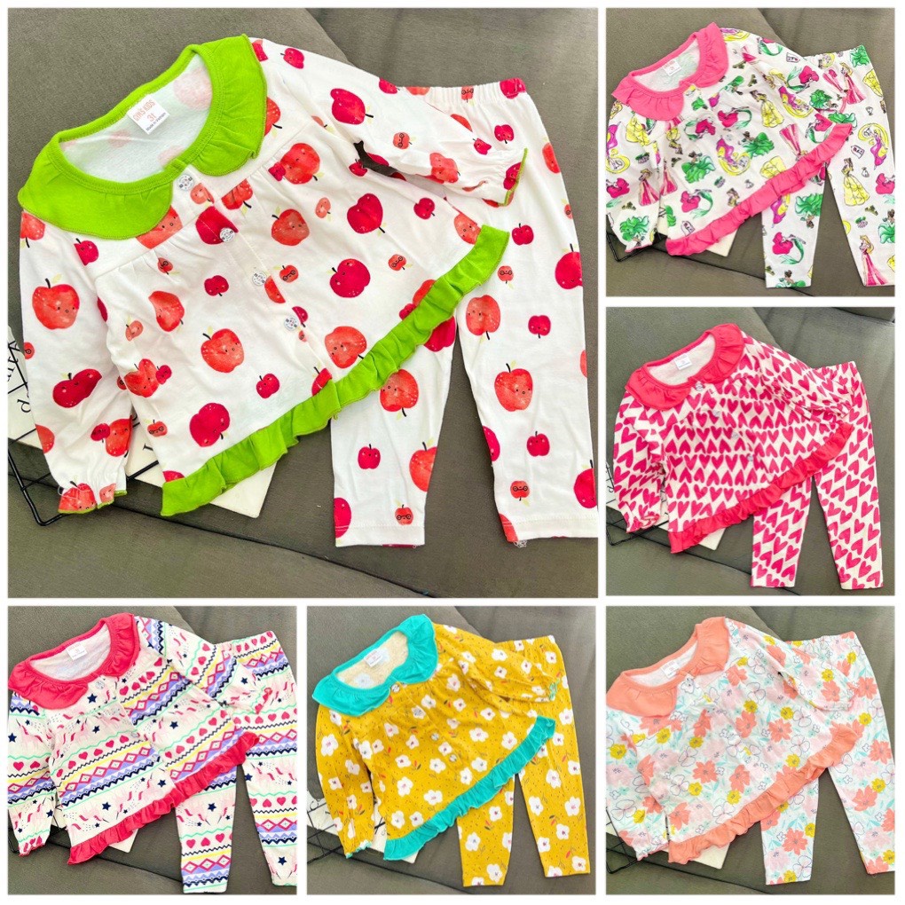 (10-23kg) Bộ thun borip cài nút dáng xòe tay dài quần dài cho bé gái, thun đẹp thoáng mát form rộng rãi 330