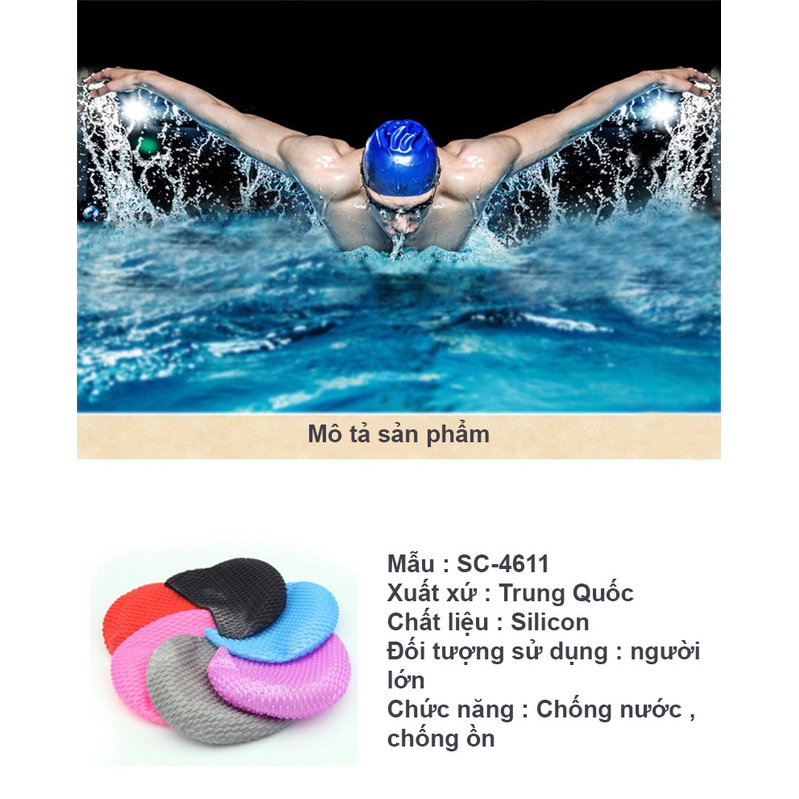 Nón bơi người lớn silicone chống thấm phủ tai Sportslink sc4611