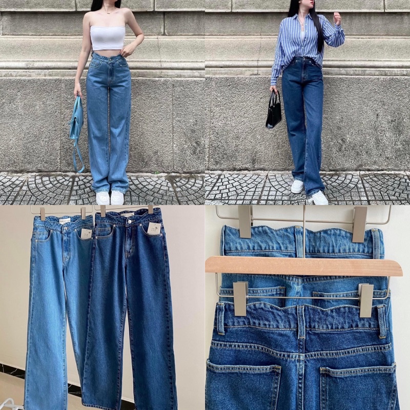 Quần Jeans Cotton Suông Lưng Lượn Sóng Ống Rộng Gap Dáng Dài Xuất Xịn