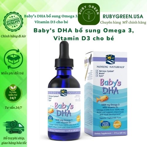 Baby DHA Drop - Nordic Naturals - Tổng hợp DHA 1050mg Omega 3,300 IU,Vitamin D3 60ml