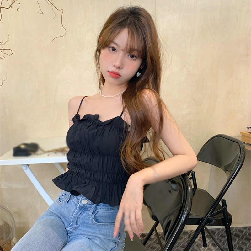 Áo Croptop Hai Dây Màu Trơn Dáng Ôm Co Giãn Thời Trang Mùa Hè Hàn Quốc