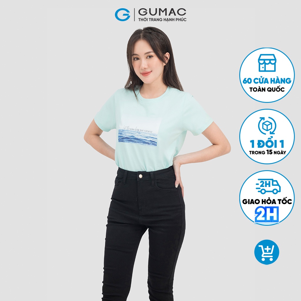 Áo thun nữ đơn giản đẹp GUMAC nhiều màu cổ tròn in chữ trẻ trung ATC07037