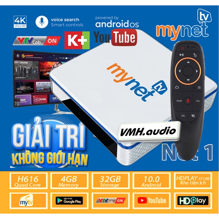 Android tv box mytv net mynet 4H 2023 4G/32G Android 10 Có điều khiển Giọng nói - Hàng chính hãng