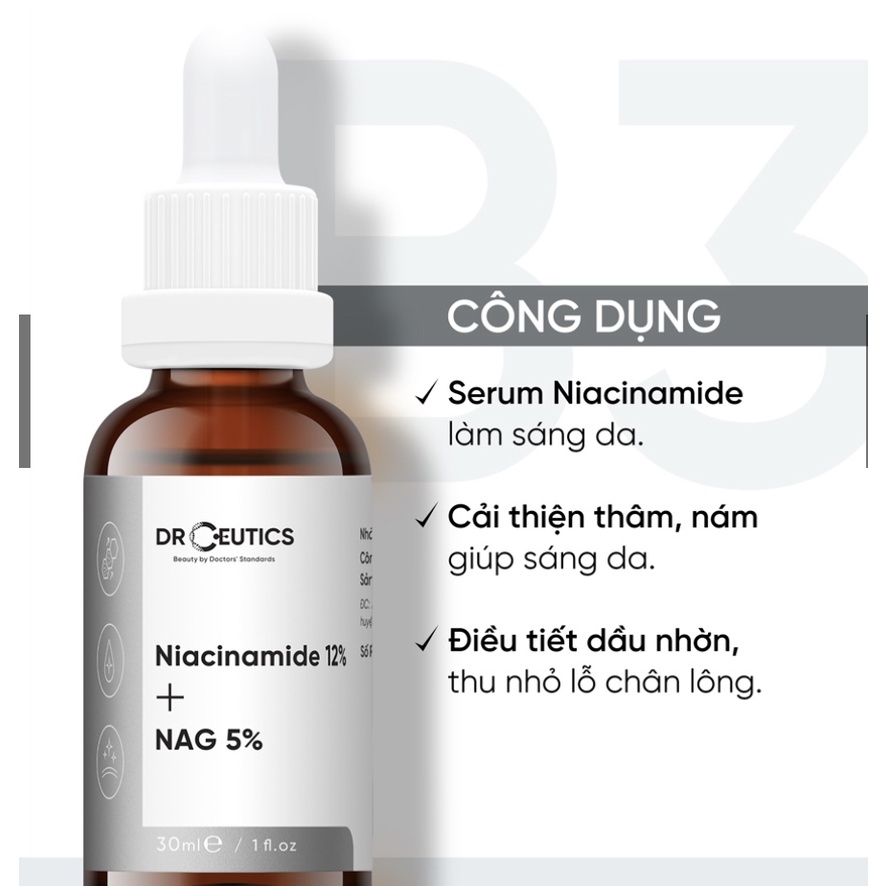 DRCEUTICS Serum Niacinamide 12% DrCeutics Giảm Thâm Sáng Da Kiềm Dầu 30ML