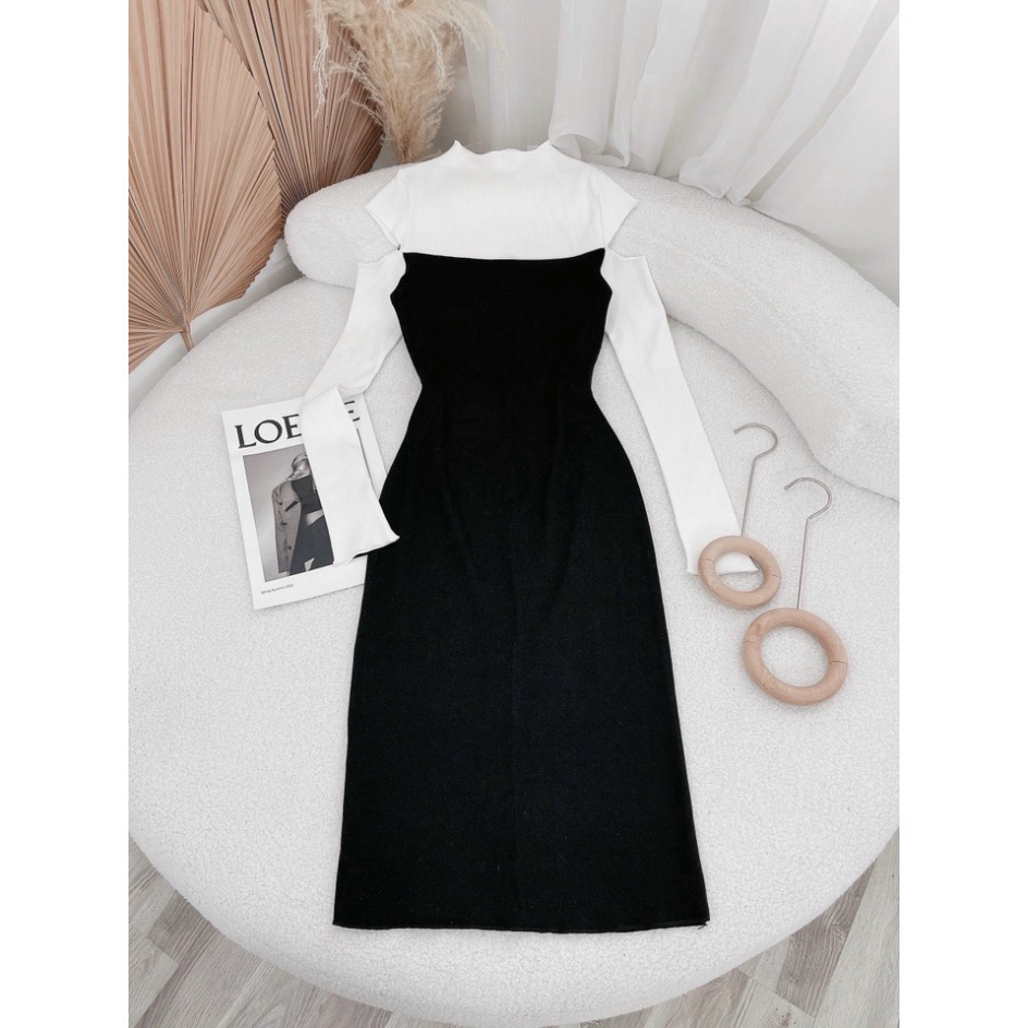 (Fom: <55kg) Body Phối Khoét Tay Một Chiếc Đầm Basic Nhưng Lại Cách Điệu Phối Màu Cực Xinh JL57 | BigBuy360 - bigbuy360.vn