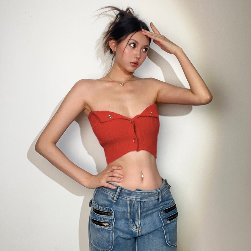 Áo Lửng Không Tay Eo Cao Dáng Ôm Thiết Kế Giản Dị Phong Cách retro Dành Cho Nữ