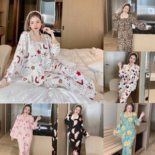 (BIGSIZE 55-80kg) Đồ bộ pijama mặc nhà MANGO tay dài quần dài form to rộng