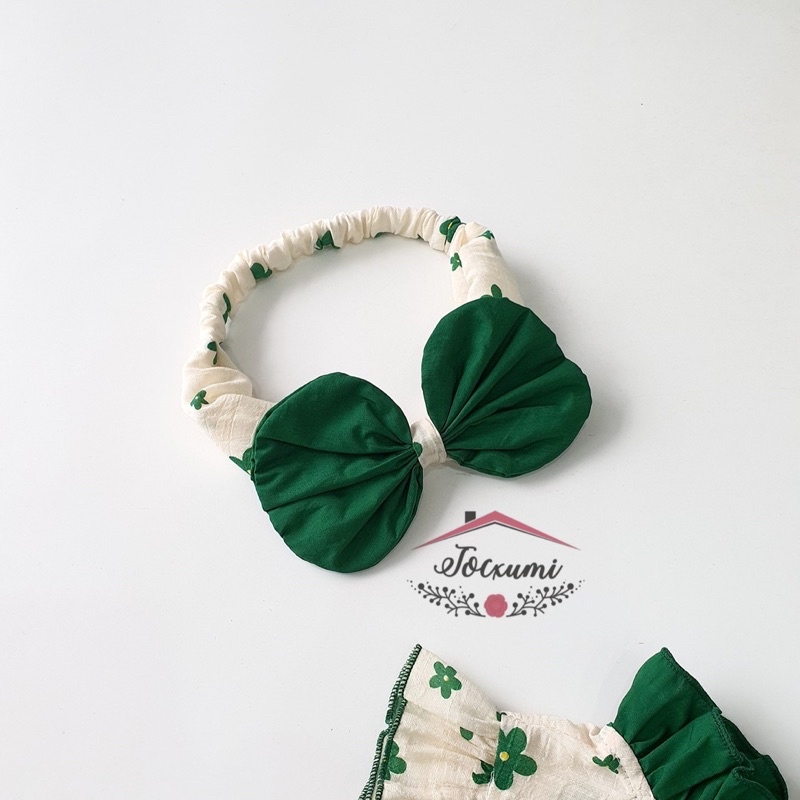 Bộ liền thân váy cánh tiên hoa xanh cao cấp - Tocxumi