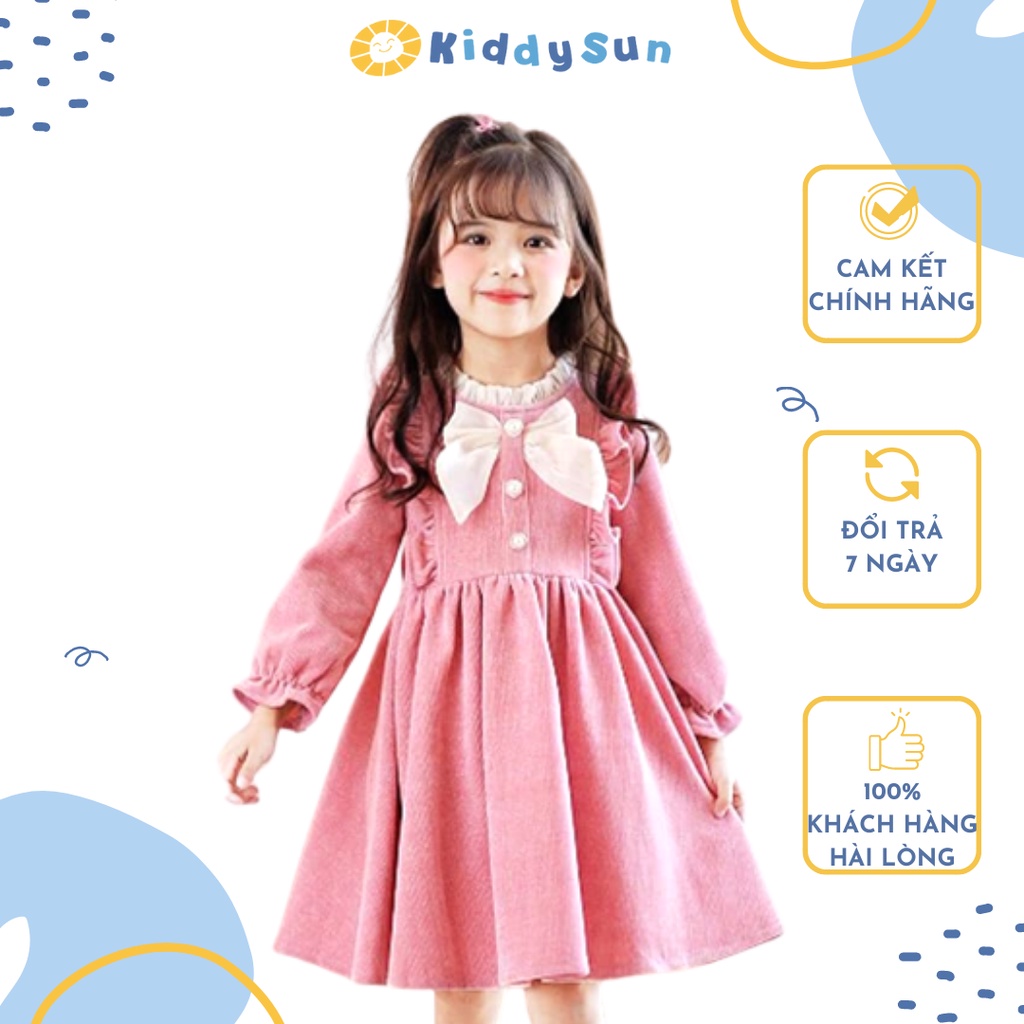 Váy bé gái KiddySun babydoll kẻ phối nơ tiểu thư xinh xắn an toàn dành cho bé gái từ 2,3,4,5,6,7,8,9,10,11,12 tuổi[V349]