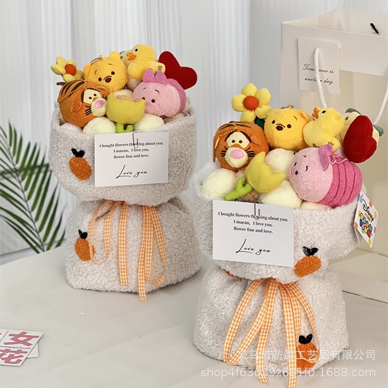 Bó hoa gấu bông Pooh Mickey làm quà sinh nhật 14/2, 8/3 có kèm túi
