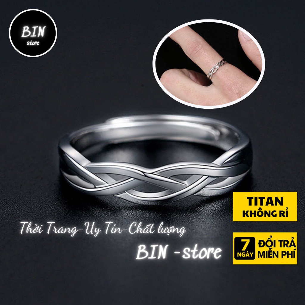 Nhẫn nam nữ tròn đan sóng đẹp cá tính unisex bin store thời trang chất liệu titan nhẫn cặp đôi couple đơn giản