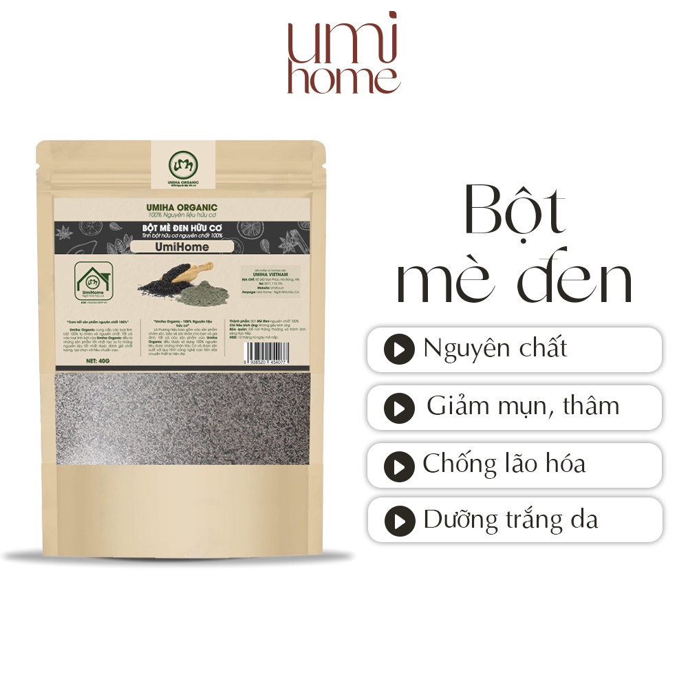 Bột đắp mặt Mè Đen nguyên chất Umi Home 40g chống oxi hóa da, loại bỏ thâm mụn hiệu quả