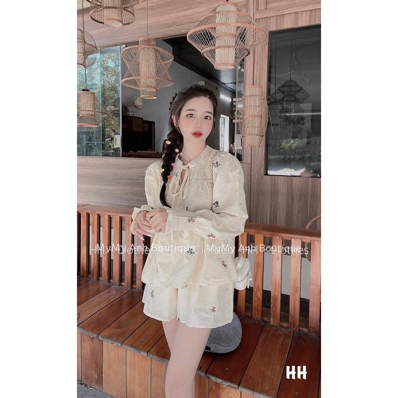 Sét thô hoa cổ tàu tay phồng,bộ quần đùi cộc tay siêu xinh-Minxy shop