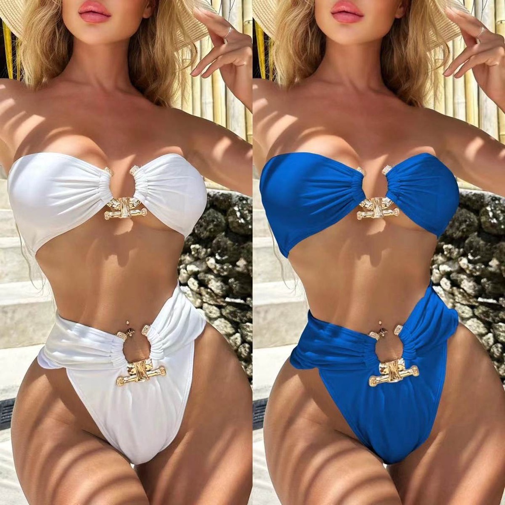 Bikini 2 mảnh lưng cao phối khoá khoen tròn gợi cảm , BIKINI GU TÂY