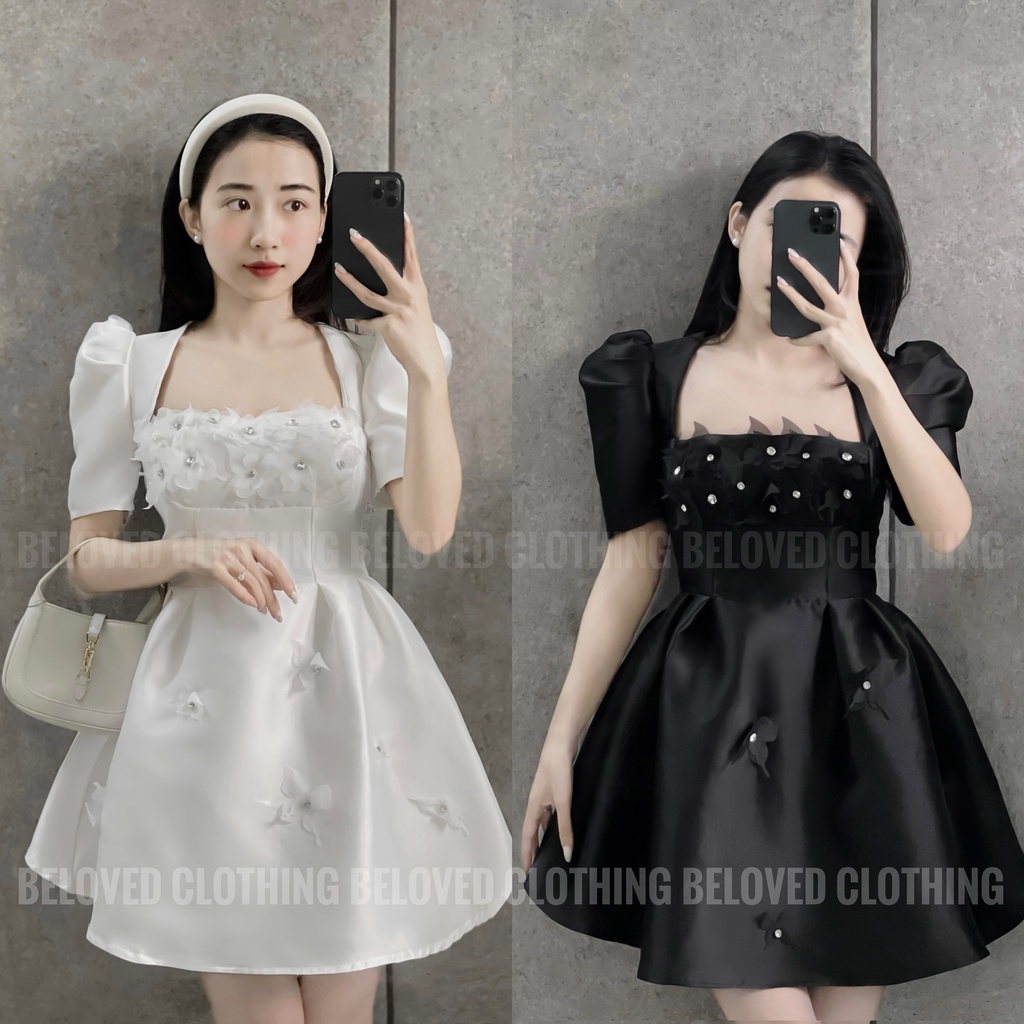 Váy tafta đính hoa tơ (Hàng L1, Ảnh thật shop tự chụp)