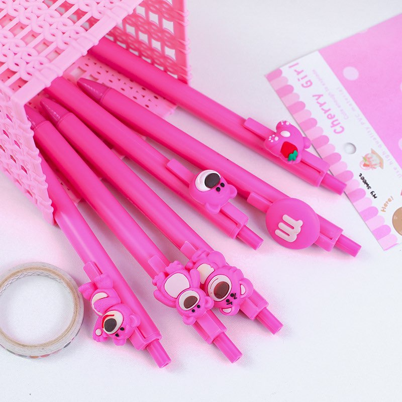 Bút Mực Gel Ngòi 0.5mm Màu Đen In Hình Gấu / Dâu Tây Dễ Thương Cho Học Sinh - 💖💖