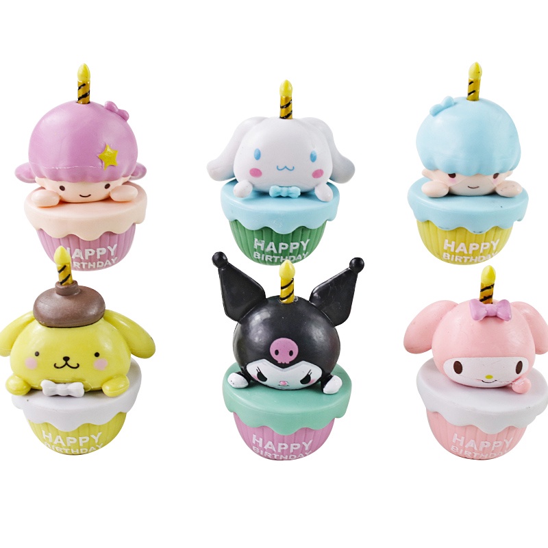 6 cái / bộ sanrio hello kitty my melody kuromi cinnamorol pochacco q phiên bản nhân vật hoạt hình trang trí bánh pvc hình hành động đồ chơi mô hình búp bê trẻ em quà tặng
