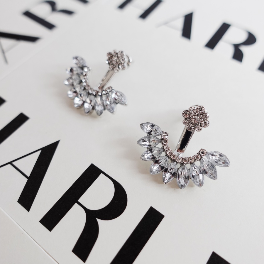 Bông tai đi tiệc ✨đính đá hình cánh quạt✨ màu bạc phong cách Hàn Quốc sang trọng thanh lịch, Harley Jewelry