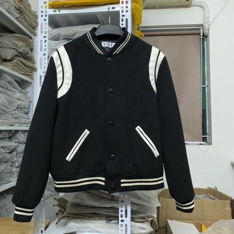 Áo khoác bomber Varsity  Saint La*urent Teddy YSL Jacket bản cao cấp, Da Lộn, Áo khoác bóng chày nam nữ