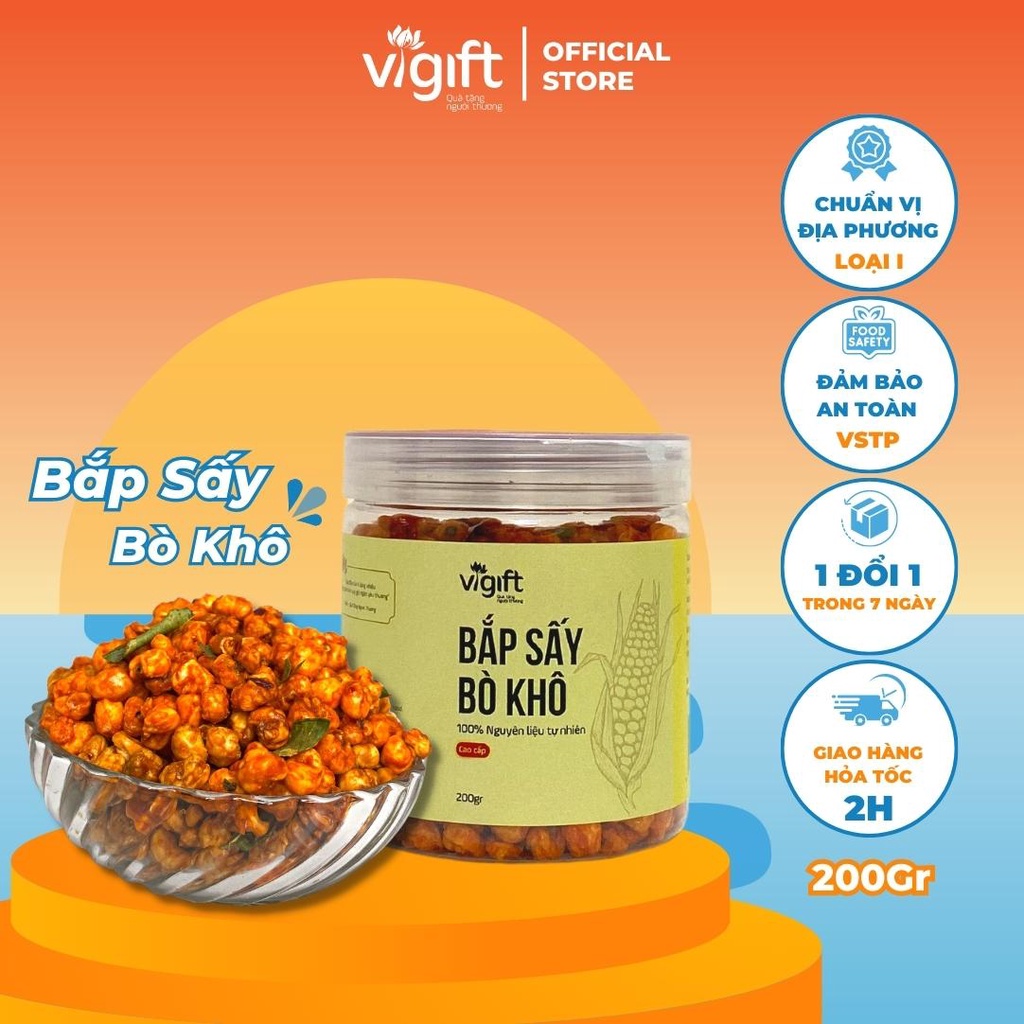 Bắp Sấy Bò Khô VIGIFT Vừa Ngon Vừa Rẻ Đồ Ăn Vặt Ngon Ngọt Mặn Giòn Tan Hoàn Tiền 100% Nếu Không Đúng Chất Lượng
