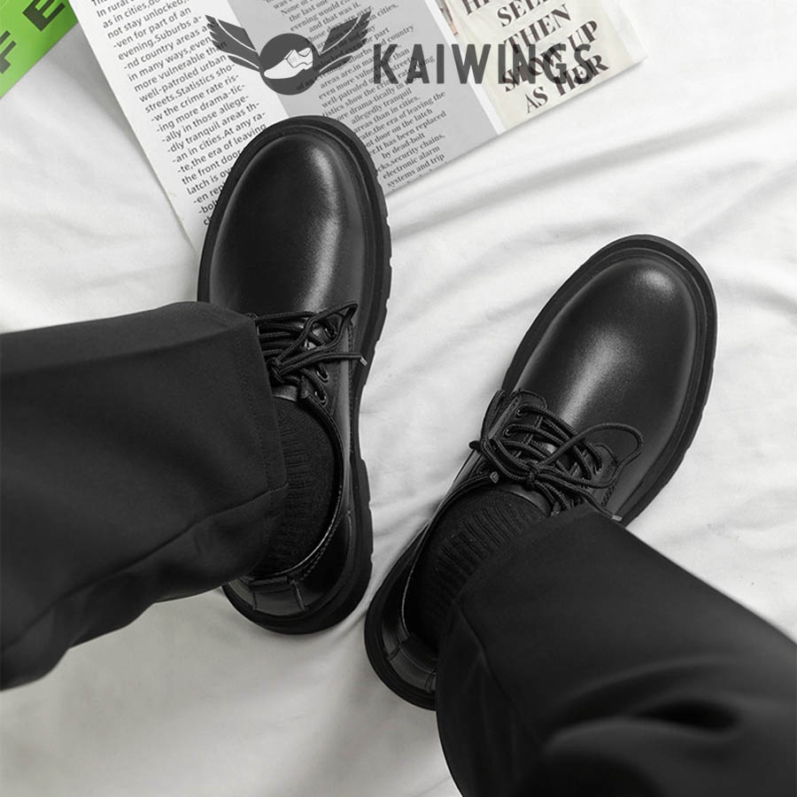 Giày Đen Nam Hàn Quốc Đẹp Buộc Dây Da Bò Thật KAIWINGS Giày Da Nam Công Sở Lịch Lãm GD55