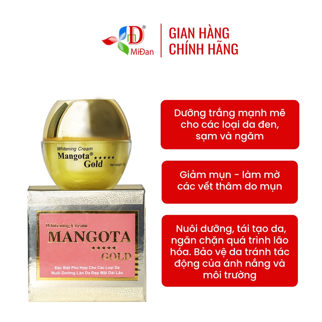 Kem dưỡng trắng da Whitening Cream Mangota Gold cao cấp mờ thâm nám, làm đều màu da 15g