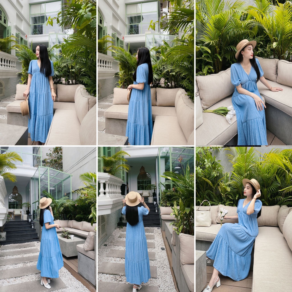 Váy xòe tầng dài cộc tay MACS -POLY Dress