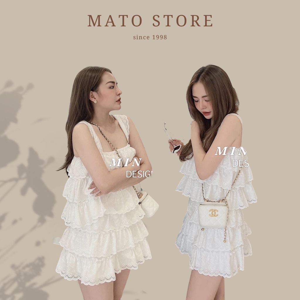 Set 2 Dây Ren Bèo Tầng, Set Áo 2 Dây Cánh Tiên Kèm Chân Váy Bèo Tầng Chất Ren Cao Cấp