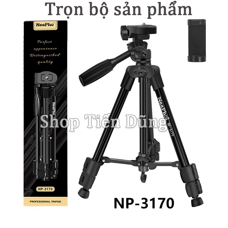 Gậy Tripod Neepho NP 3170 kèm giá đỡ điện thoại tăng giảm chiều cao 14 - 103cm - Giá đỡ 3 chân máy ảnh NP3170 xoay 360độ