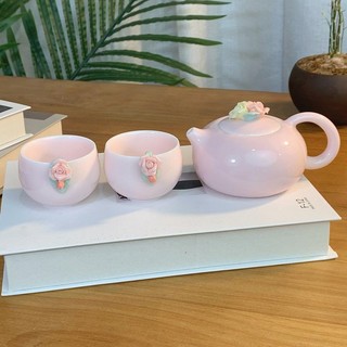 Bộ ấm trà bằng sứ màu trắng ngọc bích phong cách nhật bản