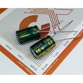 Tụ hóa 680uf 16v 8x12mm p4.5mm