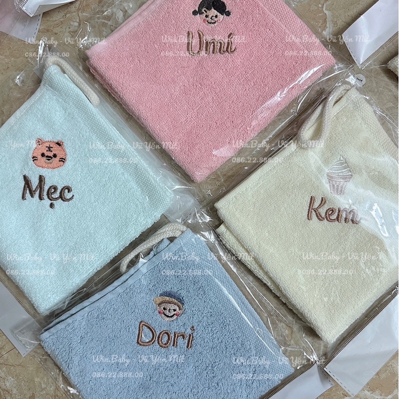 Khăn mặt THÊU TÊN bé cotton oganic mềm mịn
