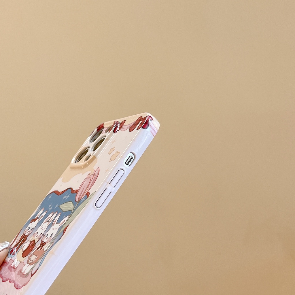 Ốp Điện Thoại Cứng Chống Sốc Hình Hoa Tulip Và Thỏ Dễ Thương Cho iPhone 14 / 13 / 12 / 11 / X / 8 / 7P