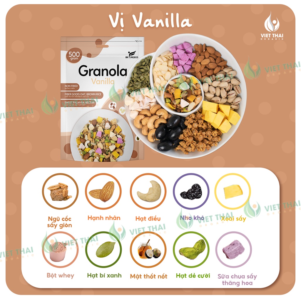 Ngũ Cốc Granola Befresco X3 Siêu Nhiều Sữa Chua Sấy - Tăng 11 Loại Hạt Ăn Kiêng Giảm Cân Ăn Sáng (500g) Việt Thái Or