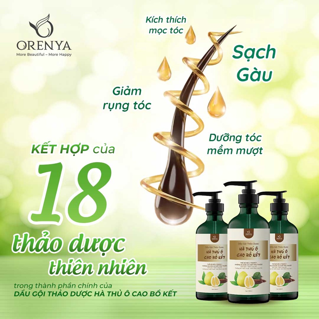 Dầu Gội Hà Thủ Ô Cao Bồ Kết Orenya 300ml - Sạch Gàu, Giảm Rụng Tóc, Dưỡng tóc chắc khỏe, mềm mượt