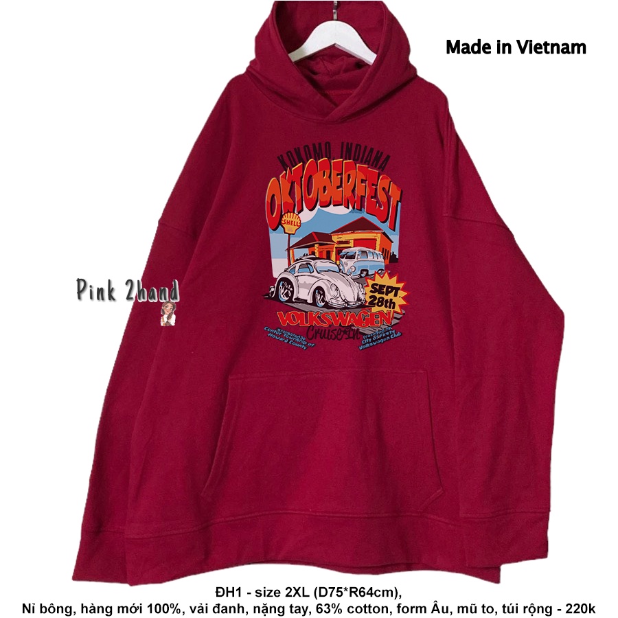 Áo Hoodie nữ, nam 2hand, chất dày, size XL/XXL - 2404-1