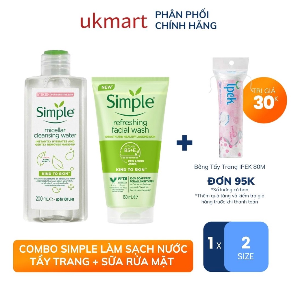 Combo Simple Làm Sạch Nước Tẩy Trang 200ml + Sữa Rửa Mặt 150ml