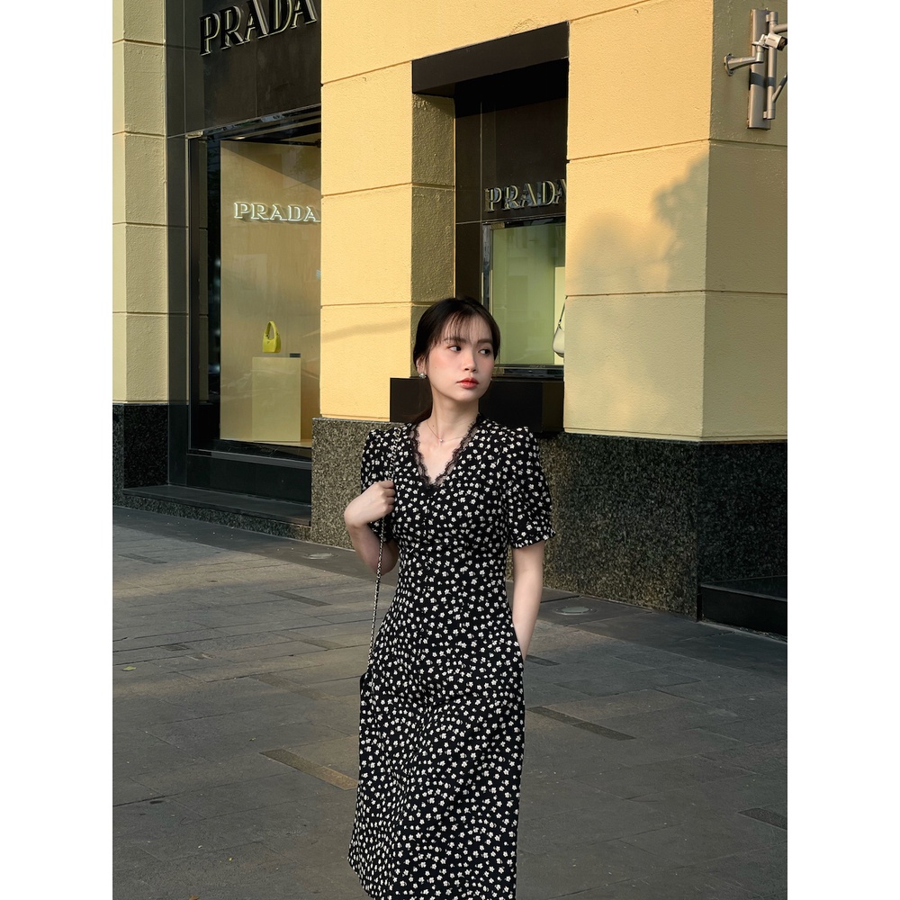 De Leah - Đầm Ôm A Cổ Kẹp Ren - Thời Trang Thiết Kế