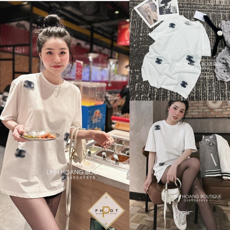 Áo Thun Thêu Nổi Canel Hàng Siêu Cấp - Dáng Thụng Dài Giấu Quần