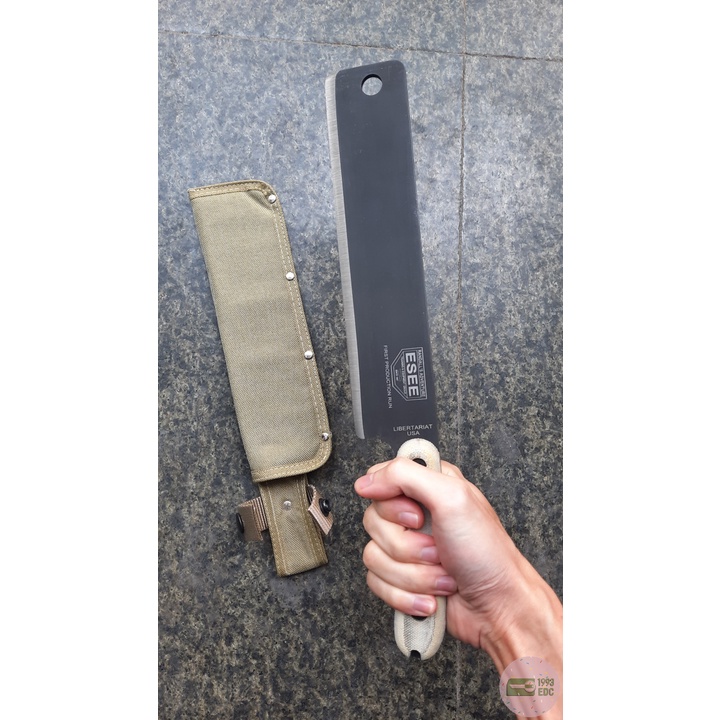 Dao dã ngoại ESEE Knives Expat Libertariat Machete 9" 1095 Black Blade, Micarta Handles, Tan Canvas Sheath
