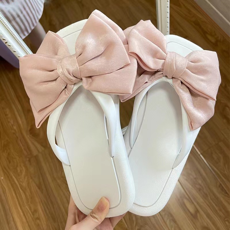 Giày Sandal Xỏ Ngón Đế Phẳng Đính Nơ Dễ Thương Thời Trang Phong Cách Hàn Quốc Dành Cho Bạn Nữ Crush176