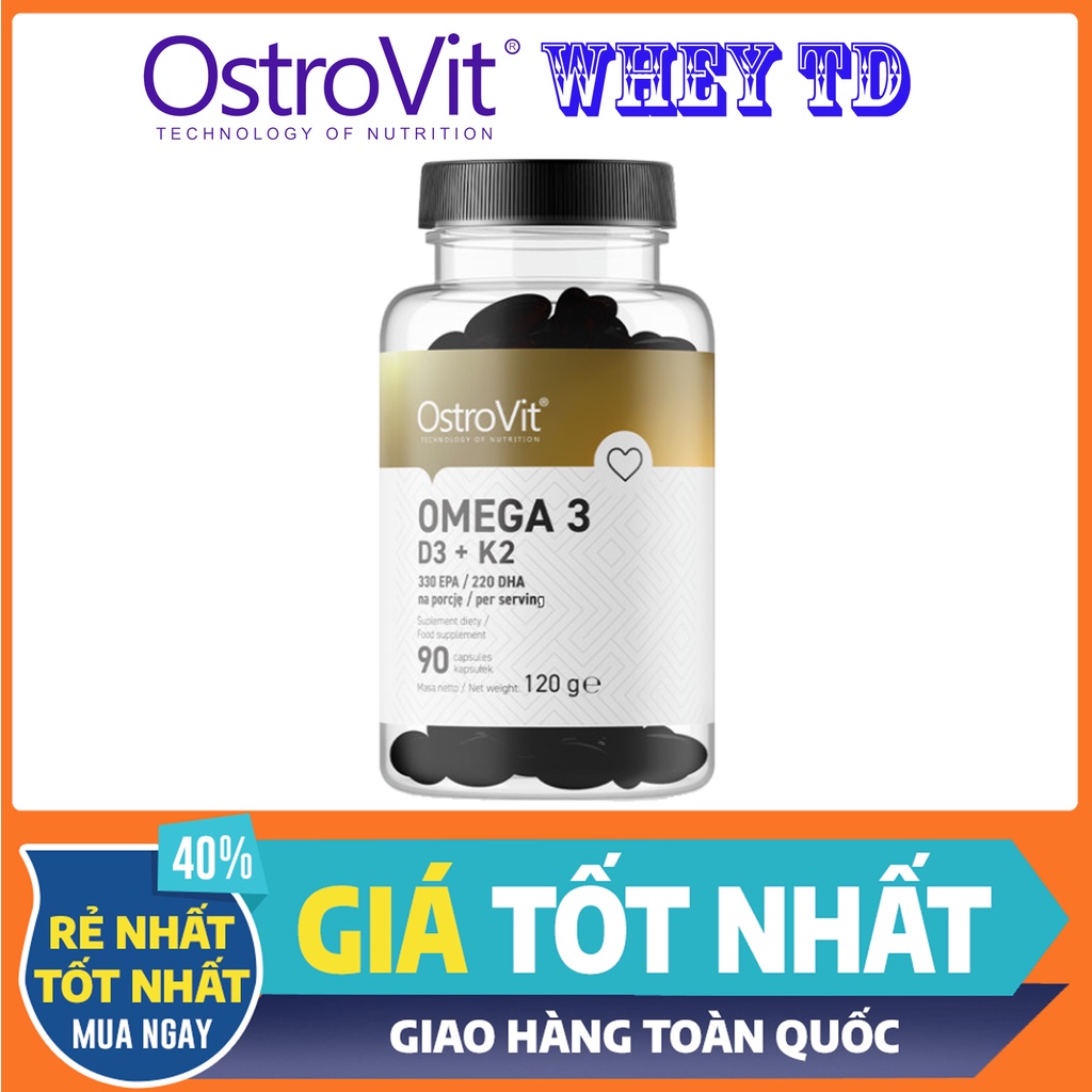 Omega 3 D3+K2 Ostrovit 90 Viên - Bổ sung vitamin D3 K2 E chất béo tốt