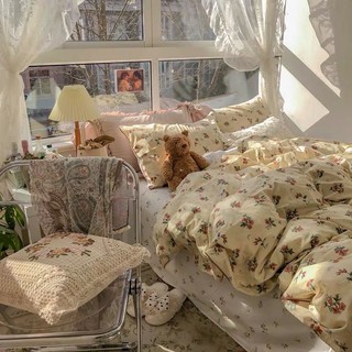 Bộ chăn ga giường Cotton 100% hoa nhí Suhali, chất liệu 100% Cotton thoáng mát thấm hút mồ hôi