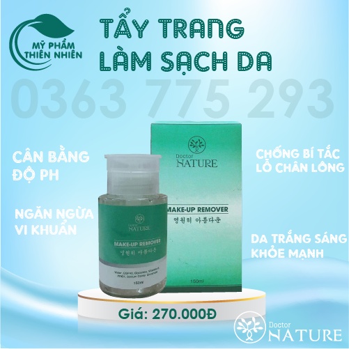 NƯỚC TẨY TRANG DOCTOR NATURE ( làm sạch sâu bụi bẩn,.lớp makeup,100% ko chứa cồn,ko khô da,sp an toàn vs làn da nhạycam