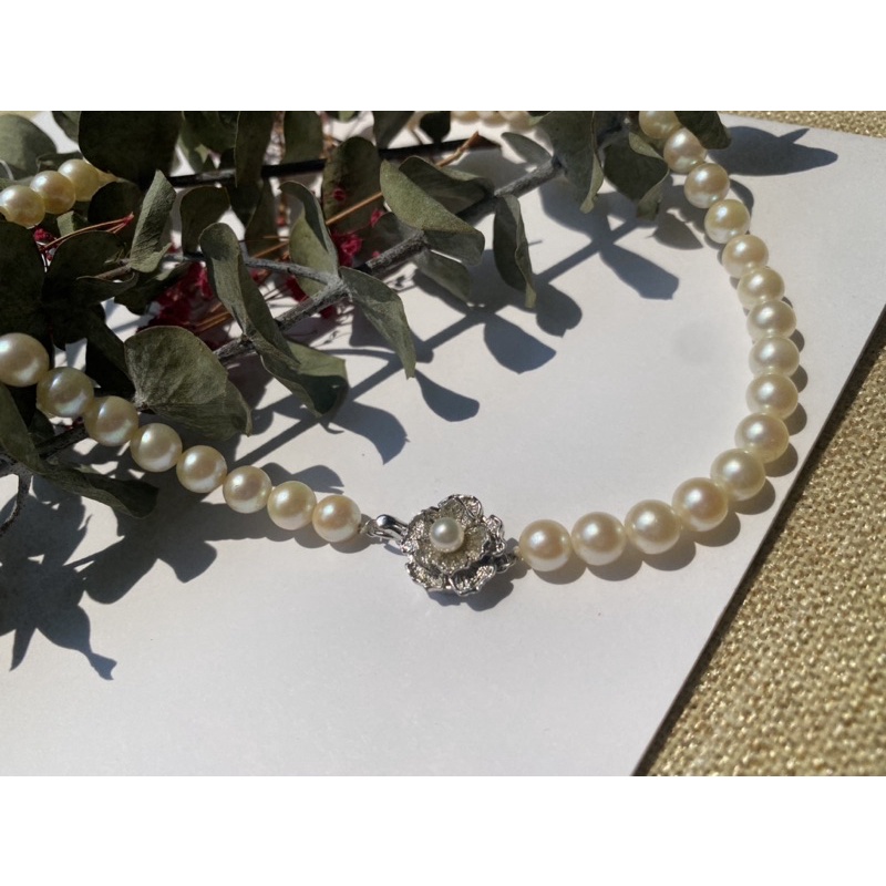 Dây chuyền trai thật vintage khoá bạc