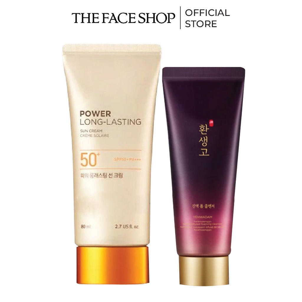 Combo Kem Chống Nắng TheFaceShop Long-Lasting 80ml+Sữa Rửa Mặt Thefaceshop Yehwadam 150ml