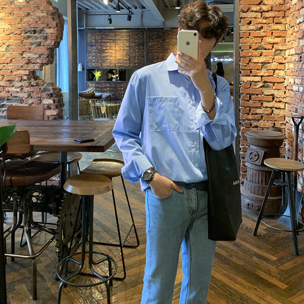 Áo Sơ Mi Phom Rộng Nam Kẻ Sọc Stripes 2STOREGLE Dáng Suông Vải Lụa Oxford Cao Cấp Mịn Đẹp Thời Trang Trẻ