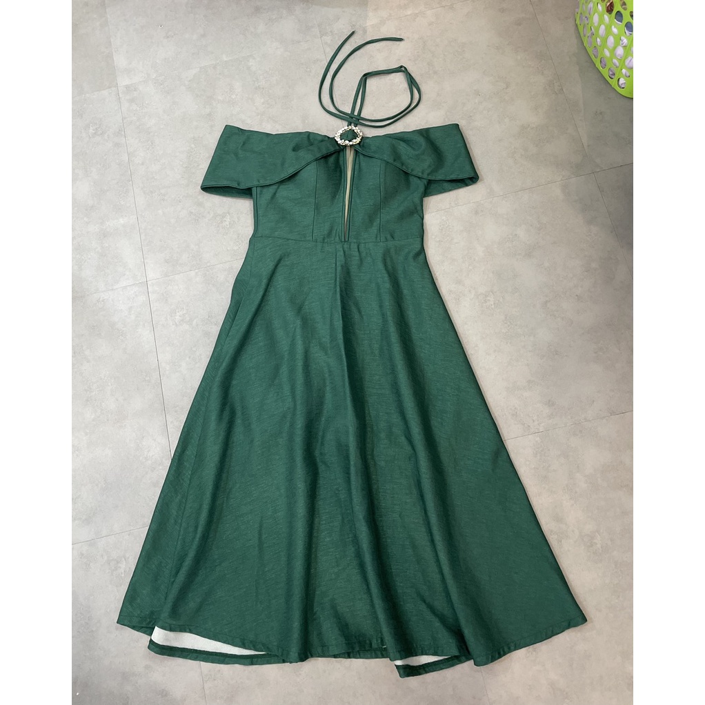 THANH LÝ  - Váy tiệc xanh trễ vai - M