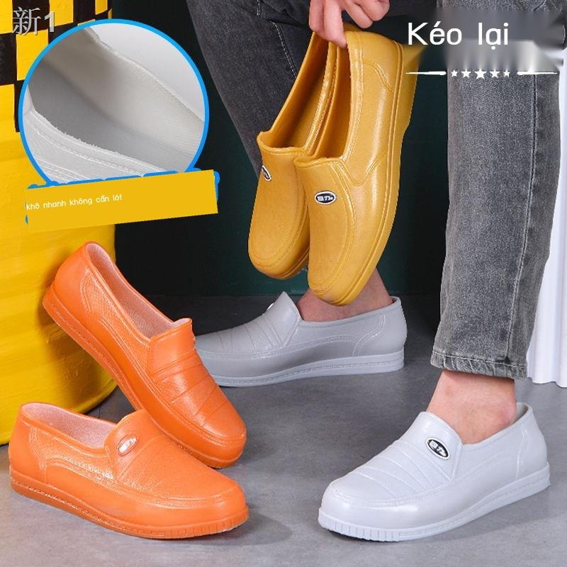 ✁◈✐Giày cao su miệng nông giày nước đế bằng chịu mài mòn chống trượt cổ thấp cho nam giày đi mưa giày nam ống ngắn