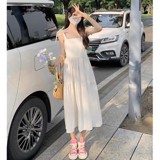 Đầm 2 Dây babydoll buộc nơ vai dáng dài ulzzang hàn quốc siêu đẹp style vintage